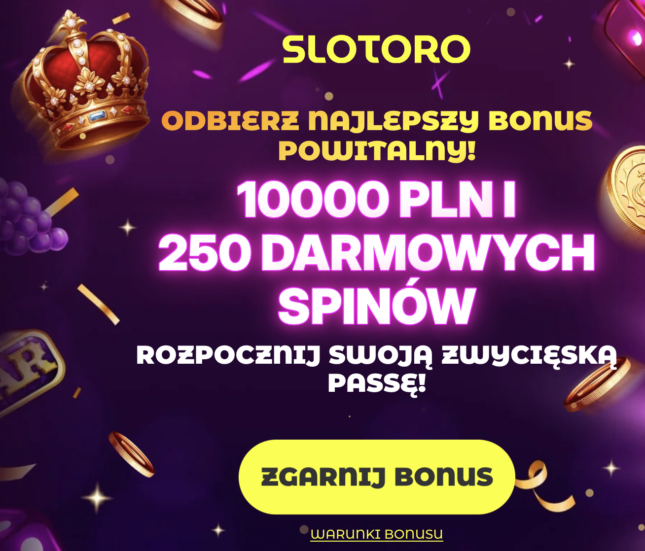 Bonus powitalny Slotoro 10000 zł + 250 spinów